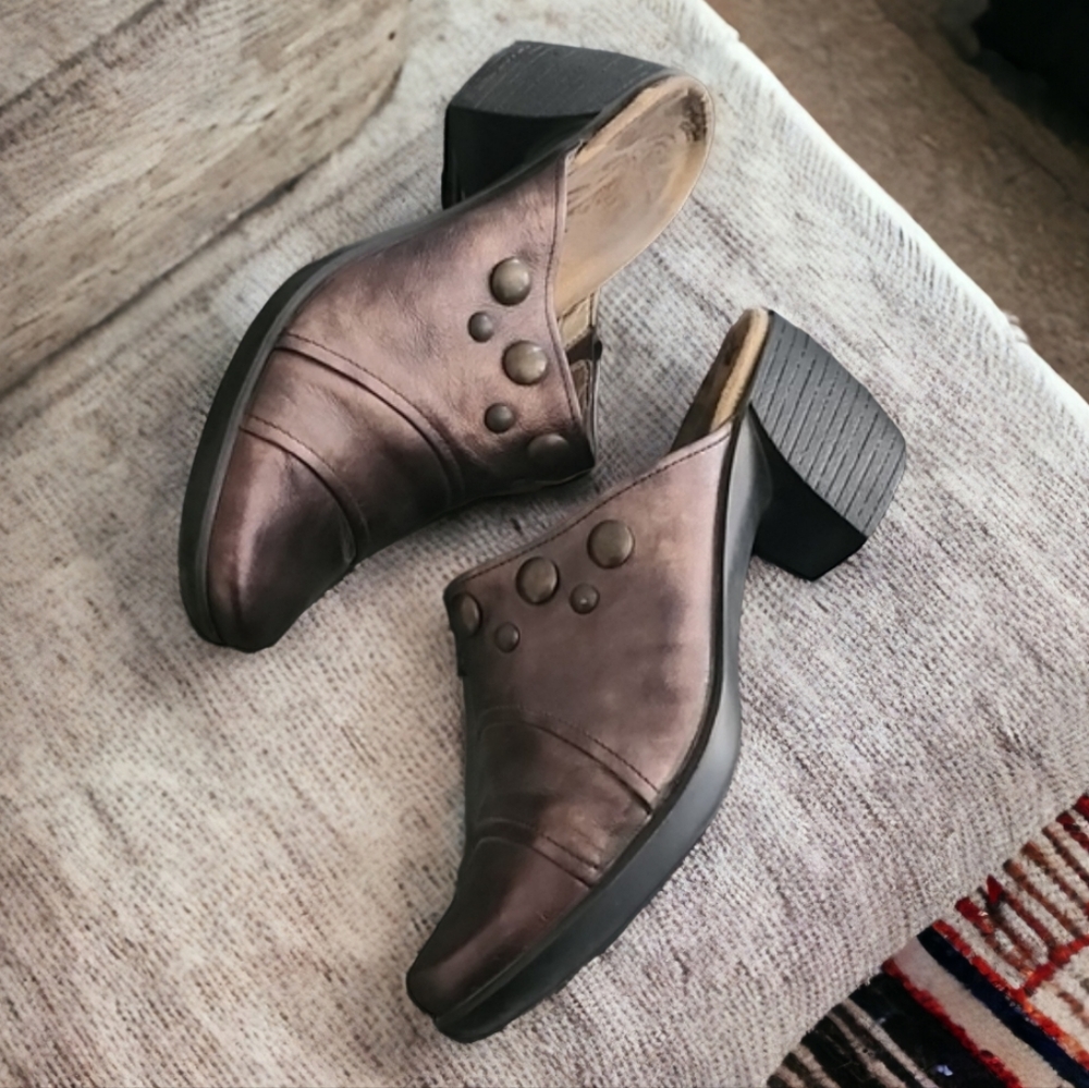 ROMIKA Skyward Clogs Mules 37 7 Metallic Bronze Leather Studded Euro Comfort - Picture 13 of 16